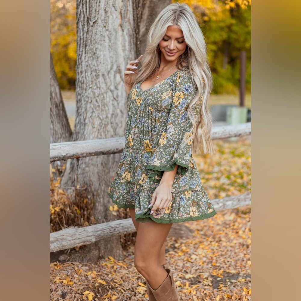 NWT Angie Clothing Boho Bell Sleeve Smocked Mini Dress - Picture 4 of 14